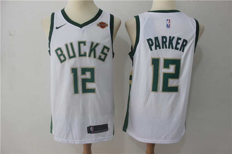 Men Milwaukee Bucks 12 Parker White Game Nike NBA Jerseys
